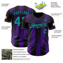 Laden Sie das Bild in den Galerie-Viewer, Custom Black Teal-Purple Gradient Classic Vertical Stripe Authentic Baseball Jersey
