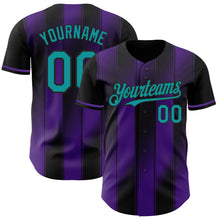 Laden Sie das Bild in den Galerie-Viewer, Custom Black Teal-Purple Gradient Classic Vertical Stripe Authentic Baseball Jersey
