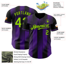Laden Sie das Bild in den Galerie-Viewer, Custom Black Neon Green-Purple Gradient Classic Vertical Stripe Authentic Baseball Jersey
