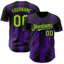 Laden Sie das Bild in den Galerie-Viewer, Custom Black Neon Green-Purple Gradient Classic Vertical Stripe Authentic Baseball Jersey
