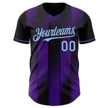 Laden Sie das Bild in den Galerie-Viewer, Custom Black Light Blue-Purple Gradient Classic Vertical Stripe Authentic Baseball Jersey

