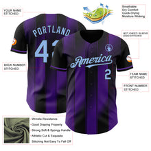 Laden Sie das Bild in den Galerie-Viewer, Custom Black Light Blue-Purple Gradient Classic Vertical Stripe Authentic Baseball Jersey
