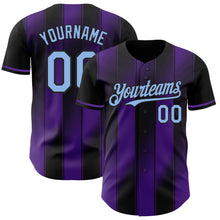 Laden Sie das Bild in den Galerie-Viewer, Custom Black Light Blue-Purple Gradient Classic Vertical Stripe Authentic Baseball Jersey
