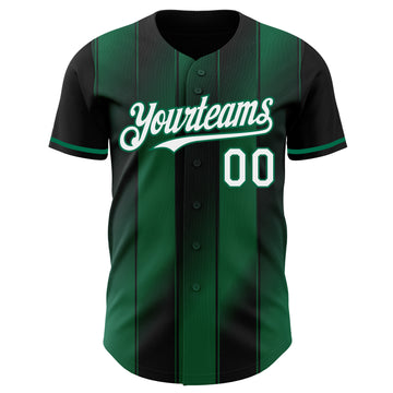 Custom Black White-Kelly Green Gradient Classic Vertical Stripe Authentic Baseball Jersey