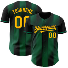 Load image into Gallery viewer, Custom Black Gold-Kelly Green Gradient Classic Vertical Stripe Authentic Baseball Jersey
