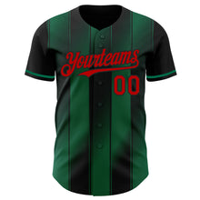 Laden Sie das Bild in den Galerie-Viewer, Custom Black Red-Kelly Green Gradient Classic Vertical Stripe Authentic Baseball Jersey
