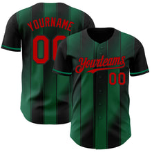 Laden Sie das Bild in den Galerie-Viewer, Custom Black Red-Kelly Green Gradient Classic Vertical Stripe Authentic Baseball Jersey
