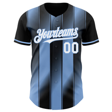 Custom Black White-Light Blue Gradient Classic Vertical Stripe Authentic Baseball Jersey