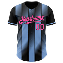 Charger l'image dans la galerie, Custom Black Pink-Light Blue Gradient Classic Vertical Stripe Authentic Baseball Jersey
