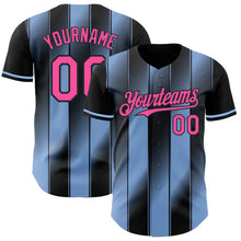 Charger l'image dans la galerie, Custom Black Pink-Light Blue Gradient Classic Vertical Stripe Authentic Baseball Jersey
