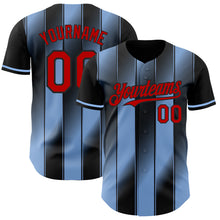 Load image into Gallery viewer, Custom Black Red-Light Blue Gradient Classic Vertical Stripe Authentic Baseball Jersey
