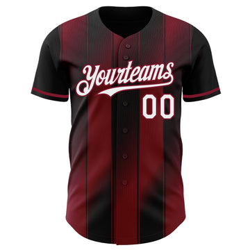 Custom Black White-Crimson Gradient Classic Vertical Stripe Authentic Baseball Jersey