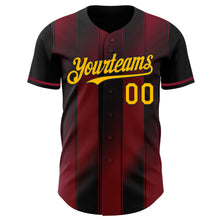 Laden Sie das Bild in den Galerie-Viewer, Custom Black Gold-Crimson Gradient Classic Vertical Stripe Authentic Baseball Jersey

