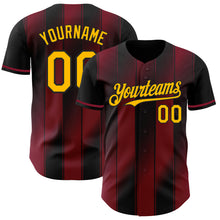 Laden Sie das Bild in den Galerie-Viewer, Custom Black Gold-Crimson Gradient Classic Vertical Stripe Authentic Baseball Jersey
