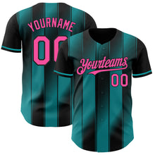 Charger l'image dans la galerie, Custom Black Pink-Teal Gradient Classic Vertical Stripe Authentic Baseball Jersey
