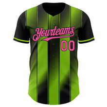Загрузить изображение в средство просмотра галереи, Custom Black Pink-Neon Green Gradient Classic Vertical Stripe Authentic Baseball Jersey
