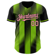 Laden Sie das Bild in den Galerie-Viewer, Custom Black Medium Pink-Neon Green Gradient Classic Vertical Stripe Authentic Baseball Jersey
