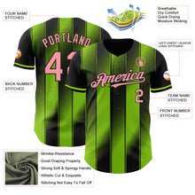Laden Sie das Bild in den Galerie-Viewer, Custom Black Medium Pink-Neon Green Gradient Classic Vertical Stripe Authentic Baseball Jersey
