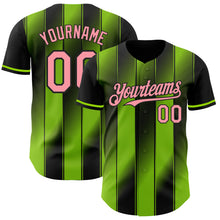 Laden Sie das Bild in den Galerie-Viewer, Custom Black Medium Pink-Neon Green Gradient Classic Vertical Stripe Authentic Baseball Jersey
