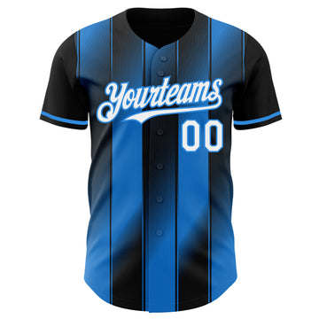 Custom Black White-Electric Blue Gradient Classic Vertical Stripe Authentic Baseball Jersey
