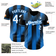 Charger l'image dans la galerie, Custom Black White-Electric Blue Gradient Classic Vertical Stripe Authentic Baseball Jersey
