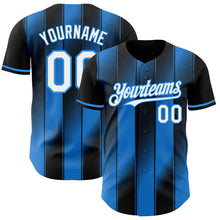 Charger l'image dans la galerie, Custom Black White-Electric Blue Gradient Classic Vertical Stripe Authentic Baseball Jersey
