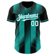 Load image into Gallery viewer, Custom Black White-Aqua Gradient Classic Vertical Stripe Authentic Baseball Jersey
