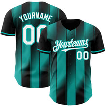 Load image into Gallery viewer, Custom Black White-Aqua Gradient Classic Vertical Stripe Authentic Baseball Jersey
