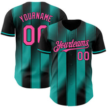 Laden Sie das Bild in den Galerie-Viewer, Custom Black Pink-Aqua Gradient Classic Vertical Stripe Authentic Baseball Jersey
