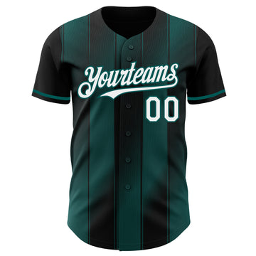 Custom Black White-Midnight Green Gradient Classic Vertical Stripe Authentic Baseball Jersey