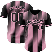 Laden Sie das Bild in den Galerie-Viewer, Custom Black-Light Pink Gradient Classic Vertical Stripe Authentic Baseball Jersey
