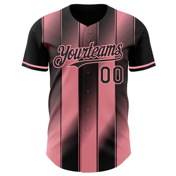 Custom Black-Medium Pink Gradient Classic Vertical Stripe Authentic Baseball Jersey
