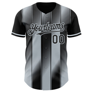 Custom Black-Silver Gradient Classic Vertical Stripe Authentic Baseball Jersey
