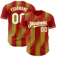 Laden Sie das Bild in den Galerie-Viewer, Custom Red White-Old Gold Gradient Classic Vertical Stripe Authentic Baseball Jersey
