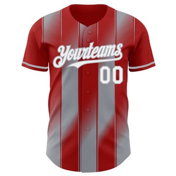 Custom Red White-Gray Gradient Classic Vertical Stripe Authentic Baseball Jersey