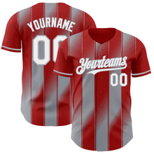 Laden Sie das Bild in den Galerie-Viewer, Custom Red White-Gray Gradient Classic Vertical Stripe Authentic Baseball Jersey
