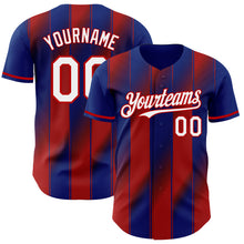 Load image into Gallery viewer, Custom Royal White-Red Gradient Classic Vertical Stripe Authentic Baseball Jersey
