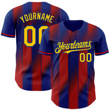 Load image into Gallery viewer, Custom Royal Yellow-Red Gradient Classic Vertical Stripe Authentic Baseball Jersey
