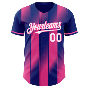 Custom Royal White-Pink Gradient Classic Vertical Stripe Authentic Baseball Jersey