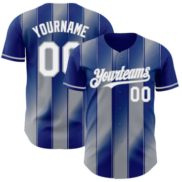 Custom Royal White-Gray Gradient Classic Vertical Stripe Authentic Baseball Jersey