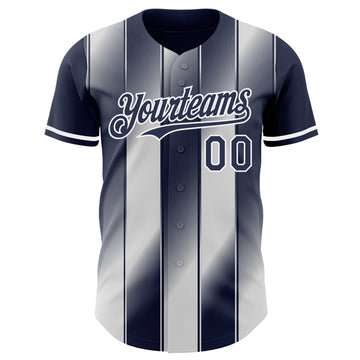 Custom Navy-White Gradient Classic Vertical Stripe Authentic Baseball Jersey