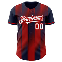 Laden Sie das Bild in den Galerie-Viewer, Custom Navy White-Red Gradient Classic Vertical Stripe Authentic Baseball Jersey
