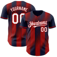 Laden Sie das Bild in den Galerie-Viewer, Custom Navy White-Red Gradient Classic Vertical Stripe Authentic Baseball Jersey
