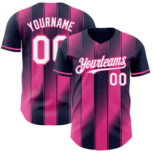 Load image into Gallery viewer, Custom Navy White-Pink Gradient Classic Vertical Stripe Authentic Baseball Jersey
