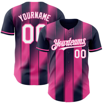 Custom Navy White-Pink Gradient Classic Vertical Stripe Authentic Baseball Jersey