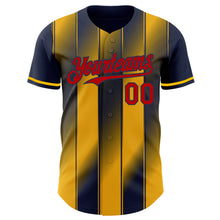 Load image into Gallery viewer, Custom Navy Red-Gold Gradient Classic Vertical Stripe Authentic Baseball Jersey
