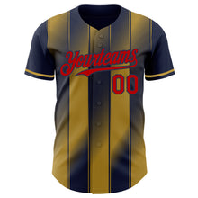 Load image into Gallery viewer, Custom Navy Red-Old Gold Gradient Classic Vertical Stripe Authentic Baseball Jersey
