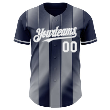 Custom Navy White-Gray Gradient Classic Vertical Stripe Authentic Baseball Jersey