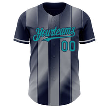 Load image into Gallery viewer, Custom Navy Teal-Gray Gradient Classic Vertical Stripe Authentic Baseball Jersey
