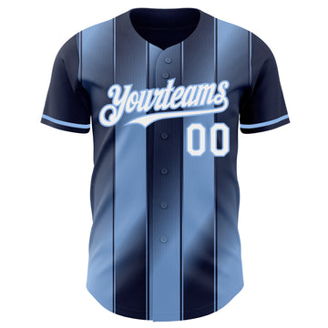 Custom Navy White-Light Blue Gradient Classic Vertical Stripe Authentic Baseball Jersey